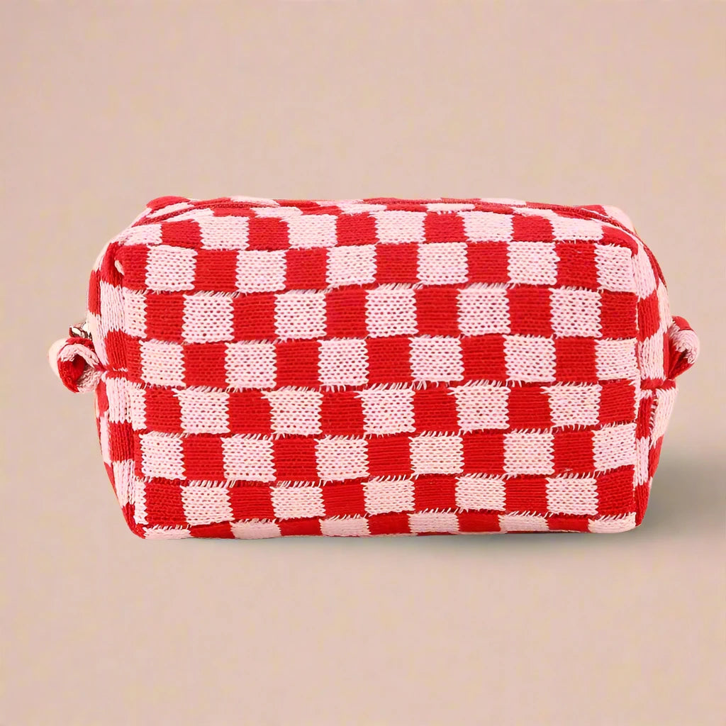 Knit Checkerboard Zipper Pouch