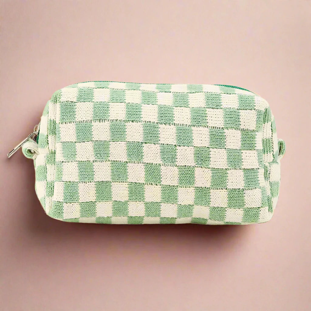 Knit Checkerboard Zipper Pouch