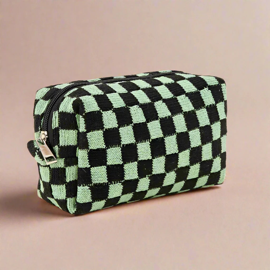 Knit Checkerboard Zipper Pouch