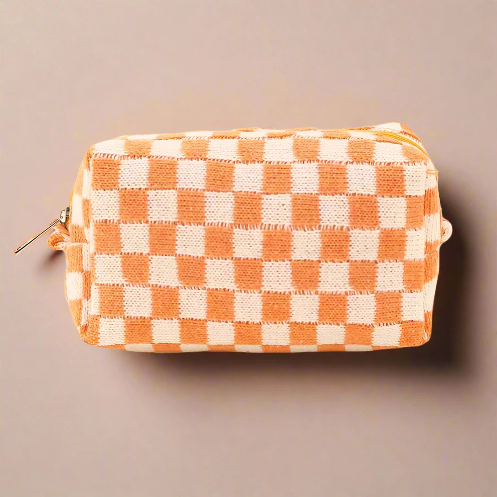 Knit Checkerboard Zipper Pouch