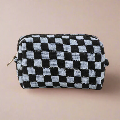 Knit Checkerboard Zipper Pouch