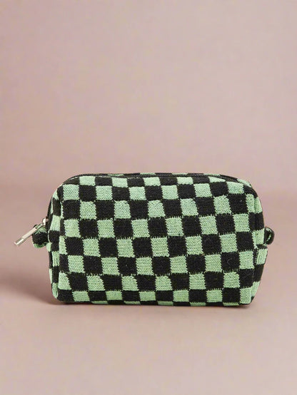 Knit Checkerboard Zipper Pouch